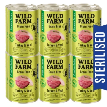 WILD FARM Premium Grain Free Turkey and Veal 12x400g - comida sin cereales para gatos esterilizados
