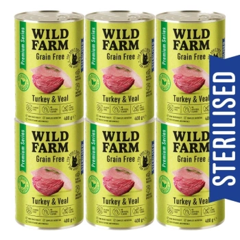 WILD FARM Premium Grain Free Turkey and Veal 6x400g - comida sin cereales para gatos esterilizados