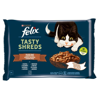 Felix Tasty Shreds Comida Húmeda para Gatos con Pato y Pavo en Salsa 4x80g