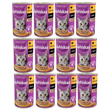 WHISKAS Comida Húmeda 1+ con Pollo en Salsa 12x400g