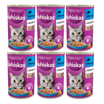 WHISKAS Adult lata 6x400 g - comida húmeda para gatos adultos, trozos con atún en gelatina