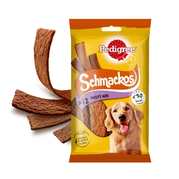 Pedigree Schmackos Multi Mix Snack para perros adultos de todas las razas con ternera, pollo y cordero 36g