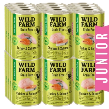 WILD FARM Premium Grain Free Pavo y Salmón 24x400g - pienso sin cereales para gatitos