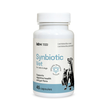 LAB-V Synbiotic Vet - Apoyo a la salud gastrointestinal y la microflora intestinal para perros y gatos 45 cápsulas