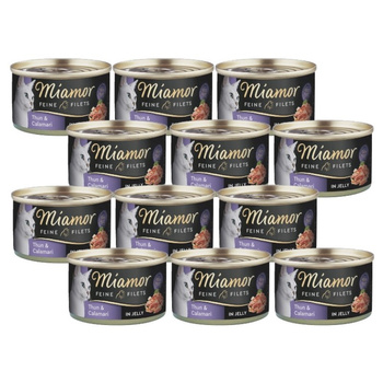 Miamor Feine Filetes en gelatina - comida húmeda para gatos con atún y calamares lata 12x100g