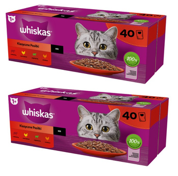 WHISKAS Adult bolsitas  2x(40 x 85 g)Classic Meals - comida húmeda para gatos adultos, en salsa (cortes con: ternera, pollo, cordero, ave)