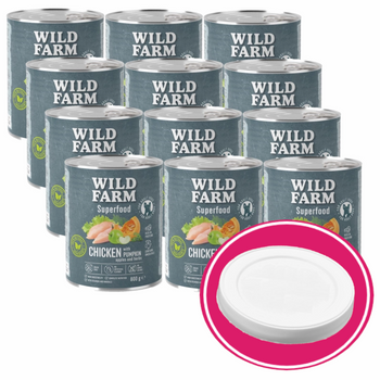 WILD FARM Superfood Chicken (Pollo con calabaza, manzana y hierbas) 12x800g pienso para perros sin cereales + tapa de lata gratis