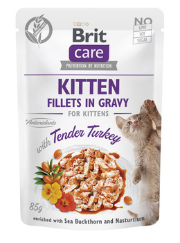 BRIT CARE Gato Gatito Filetes en Salsa con Pavo Tierno Enriquecido con Espino Amarillo y Capuchina 85g