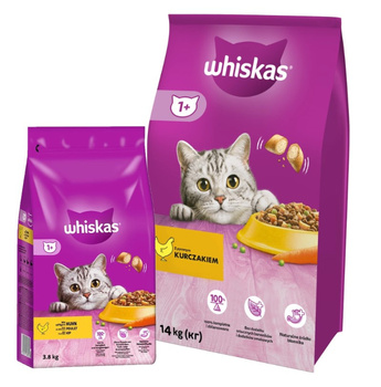 WHISKAS Comida Seca para Gatos 1+ con Pollo 14kg & WHISKAS Adult 3,8 kg - alimento seco para gatos adultos, con delicioso pollo