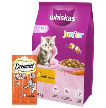 WHISKAS Alimento Seco para Gatitos Junior con Pollo 14kg + DREAMIES 30 g ¡GRATIS!