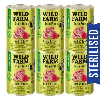 WILD FARM Premium Grain Free Cordero y Atún 6x400g - comida sin cereales para gatos esterilizados