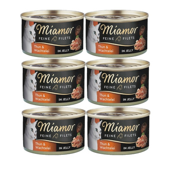 Miamor Feine Filetes en gelatina - comida húmeda para gatos con atún y huevo lata 6x100g