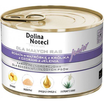 Dolina Noteci Premium para Perros Pequeños Junior Rico en Hígado de Conejo y Piel de Ciervo 185g