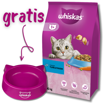 WHISKAS Comida Seca para Gatos 1+ con Atún 14kg + WHISKAS - un cuenco para un GATO