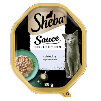 SHEBA Sauce Collection bandeja 85g - comida húmeda completa para gatos adultos, cortes con ternera, en salsa