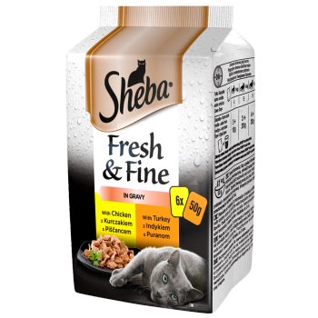 SHEBA sobre 6x50g Fresh & Fine - comida húmeda para gatos en salsa (con pollo, con pavo)