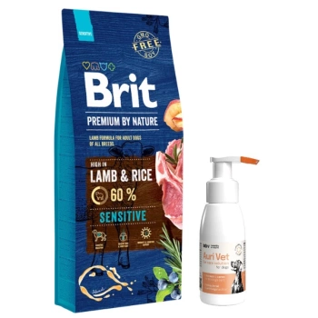 Brit Premium By Nature Sensitive con Cordero y Arroz 15kg & Producto para el cuidado de los oídos de perros 75 ml