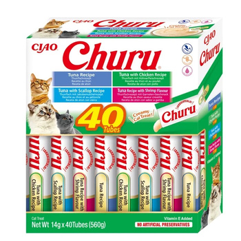 INABA Churu para gatos - mezcla de sabores con marisco 40x14g