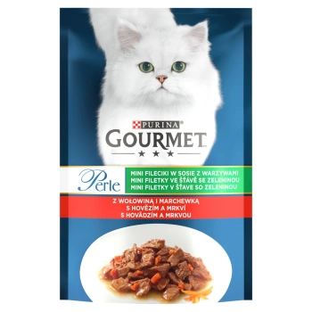 Purina Gourmet Perle pienso para gatos mini filetes en salsa con ternera y zanahorias 85g