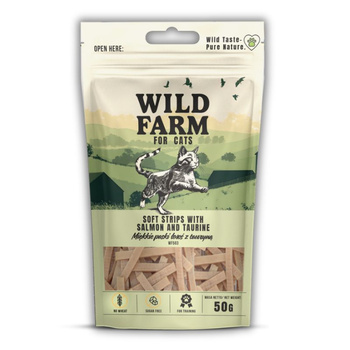 WILD FARM tiras suaves de salmón con taurina 50g golosina para gatos
