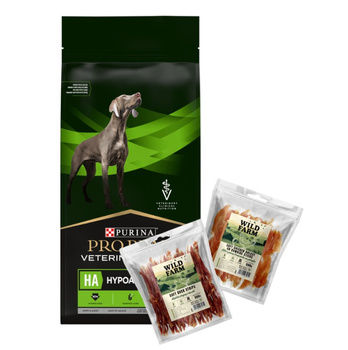 PURINA Pro Plan Veterinary Diets HA Hipoalergénico Perro 11kg & WILD FARM MEZCLA DE SABORES 2 premios para perros de 500 g