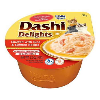 Alimento complementario para gatos Inaba DASHI - caldo con sabor a pollo, atún y salmón 70 g
