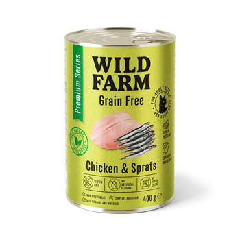 WILD FARM Premium Grain Free Pollo y Espadín 400g - pienso sin cereales para gatos