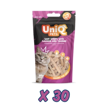 UNIQ PETS golosinas para gatos - tiras blandas de salmón con tasurina 30x50g