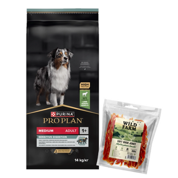 Purina Pro Plan Adultos Medianos Digestión Sensible Cordero 14kg + golosina para perros 500g