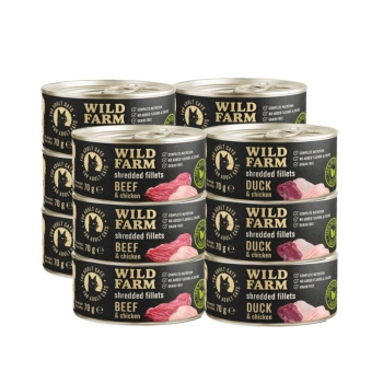 WILD FARM Fillets Duck&Chicken/Beef&Chicken 12x70g - comida húmeda para gatos sin cereales en caldo