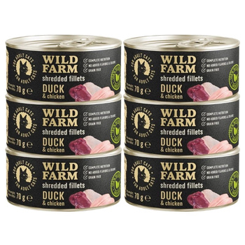 WILD FARM Fillets Duck&Chicken 6x70g - comida húmeda para gatos sin cereales en caldo