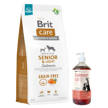 BRIT CARE Perro Grain-free Senior & Light Salmón 12kg & Aceite de salmón Lab-V 1000 ml