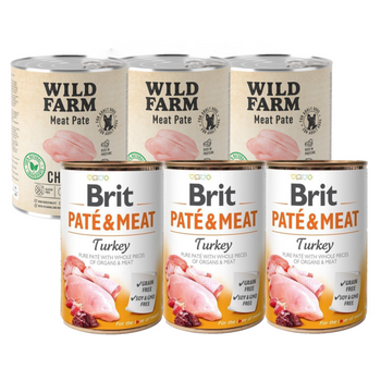 BRIT PATE &amp; MEAT TURKEY 3x800 g + WILD FARM Pate Chicken 3x800 g