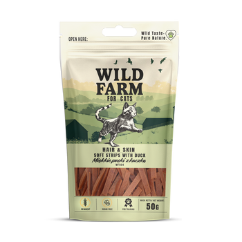 WILD FARM hair&skin tiras de pato suave 50g golosina para gatos