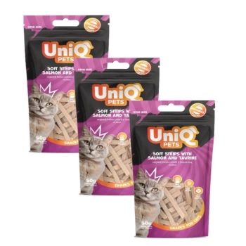 UNIQ PETS golosinas para gatos - tiras blandas de salmón con tasurina 3x50g