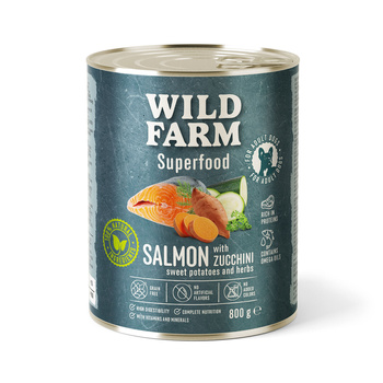 WILD FARM Superfood Salmon (Salmón con calabacines, boniatos y hierbas) 800g pienso para perros sin cereales