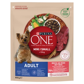 Purina One Mini/Small Pienso para perros adultos Ternera con arroz 800g