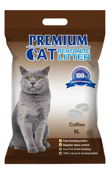 Arena aglomerante de bentonita para gatos Premium - Café para gatos 5L