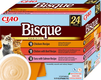 INABA Cat Ciao Bisque alimento complementario para gatos sopa crema con pollo, ternera y pescado 24x40g