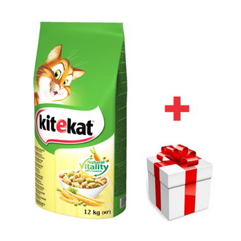 KITEKAT Alimento Seco para Gatos con Pollo y Verduras 12kg + sorpresa para el gato