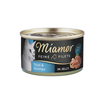 Miamor Feine Filetes en gelatina - comida húmeda para gatos con atún y gambas lata 100g