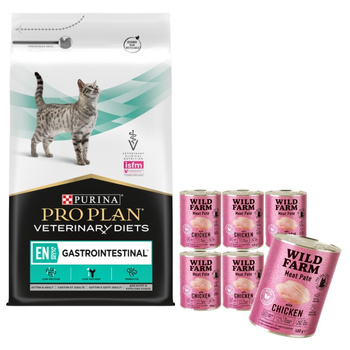 PURINA Pro Plan Veterinary Diets ES Gastrointestinal Gato 5kg & WILD FARM Paté de Pollo 6x400g - alimento sin gluten para gatos