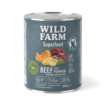 WILD FARM Superfood Beef (Ternera con calabaza, patatas y perejil) 6x800g pienso sin cereales para perros