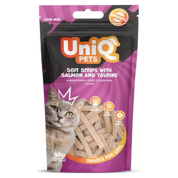 UNIQ PETS golosinas para gatos - tiras blandas de salmón con tasurina 50g