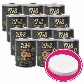 WILD FARM Monoprotein Pork 12x800g comida hipoalergénica para perros + tapa de lata gratis