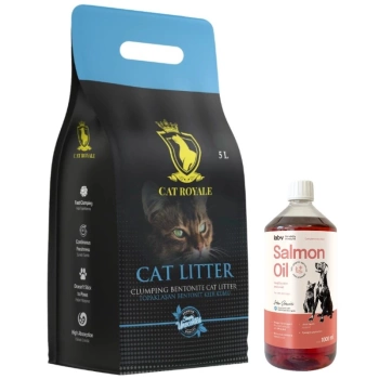 Cat Royale Arena de Bentonita Natural 5l & LAB V Aceite de salmón para perros y gatos 1000ml