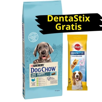 Purina Dog Chow Cachorro de raza grande con pavo 14kg + DentaStix ¡GRATIS!