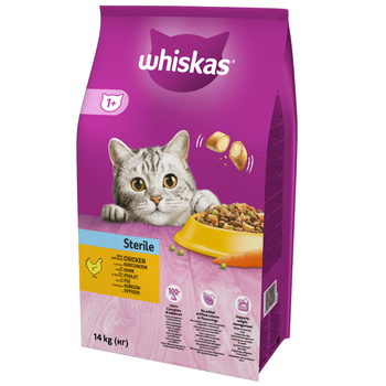 WHISKAS Comida Seca para Gatos 1+ Estéril con Pollo 14kg