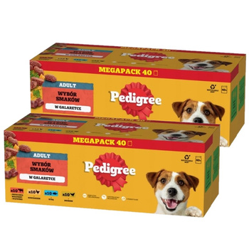 Pedigree Comida húmeda en gelatina para perros adultos Mezcla de sabores (ternera, pollo, cordero, ave) 80x100g