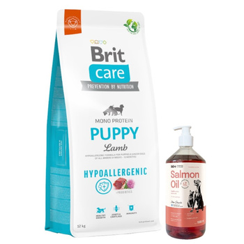 BRIT CARE Hipoalergénico Cachorro Cordero 12kg & Aceite de salmón Lab-V 1000 ml